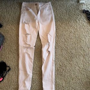 pink light wash jeans